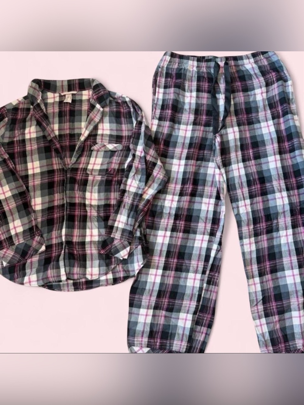 Victoria's Secret Pink, Gray and Black Plaid Pajama Set